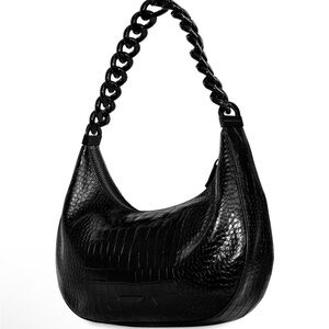 Black Croc-Embossed Hobo Bag